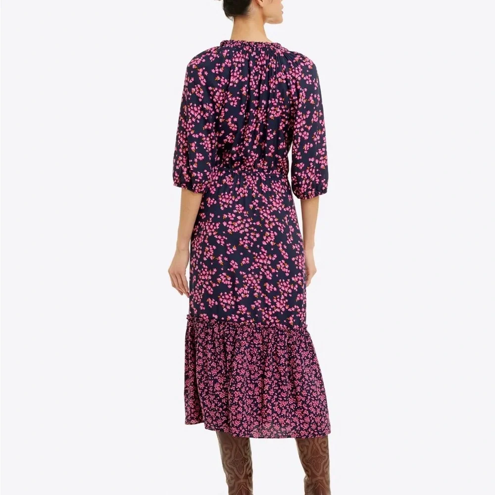 NWOT Draper James Martina Popover Midi Dress Navy Cherry Blossom - Picture 2 of 9